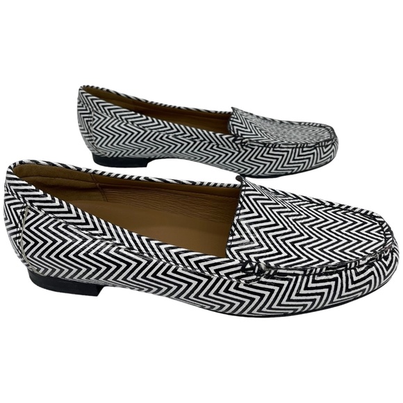 SOLD Sioux Mocassin Black White Loafers Chevron Print Flats Women UK 4.5 US 6.5 - Picture 6 of 9